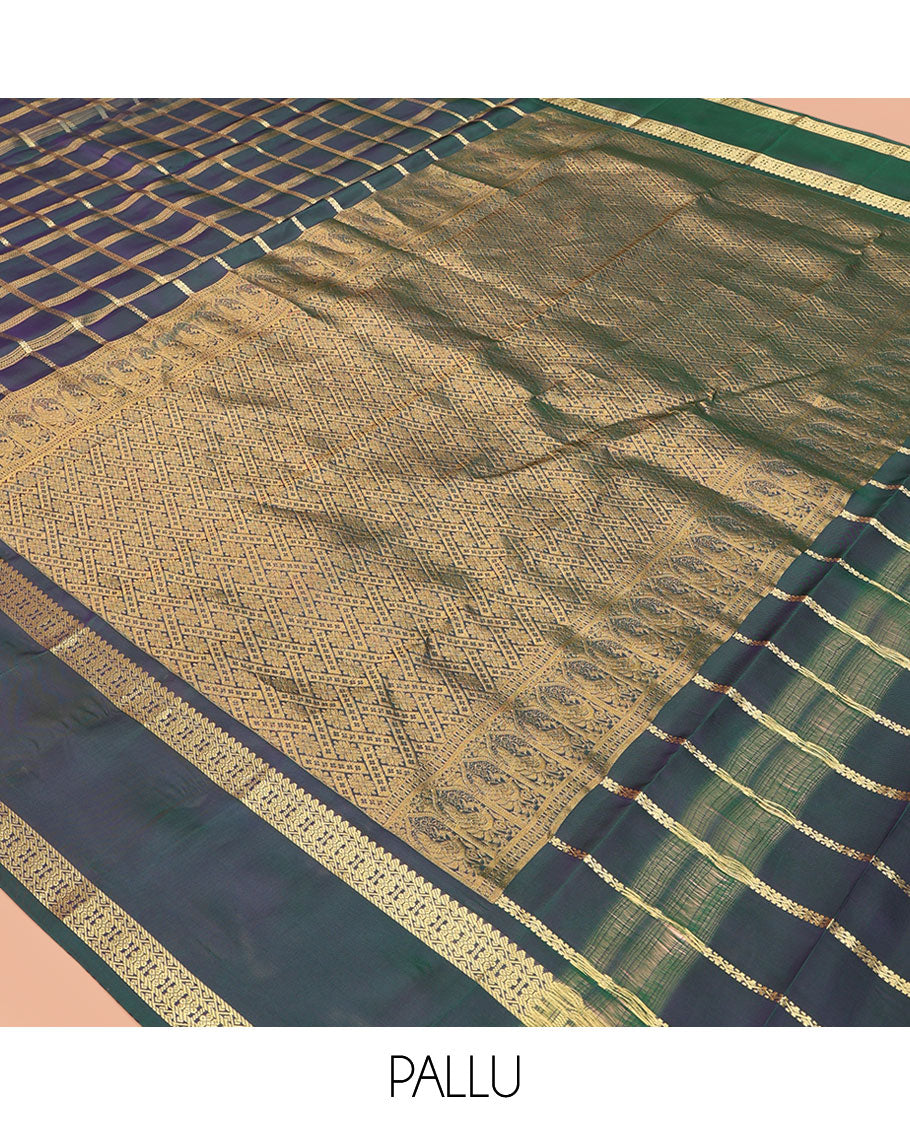 Blue Zari Checked Vasundhara Lite Silkmix Saree, a Rettai Pettu Border, Jaal Pallu, Matching Blouse