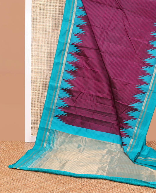 Maroon striped vasundhara elite silk saree with contrast temple, striped border & bhvanji pallu