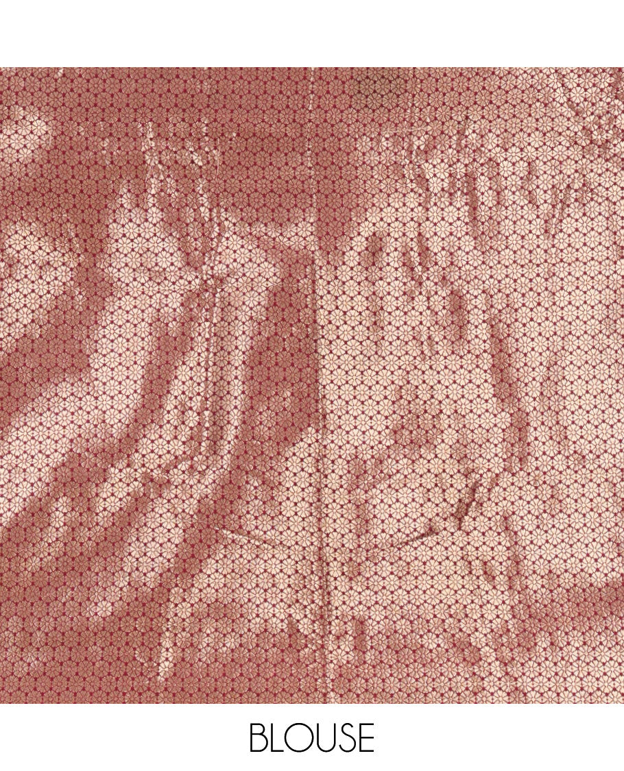 Cream-maroon semi-banaras half-saree, floral jaal jacquard & contrast traditional zari border skirt, floral jacquard blouse & contrast zari design blouse