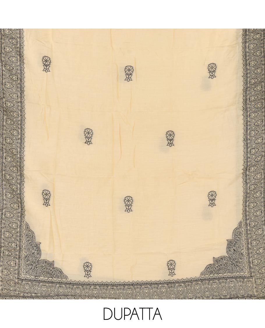 Ivory warp weaving, butta design modal chanderi chudidhar material top with cotton material pant & warp weaving, butta design dupatta