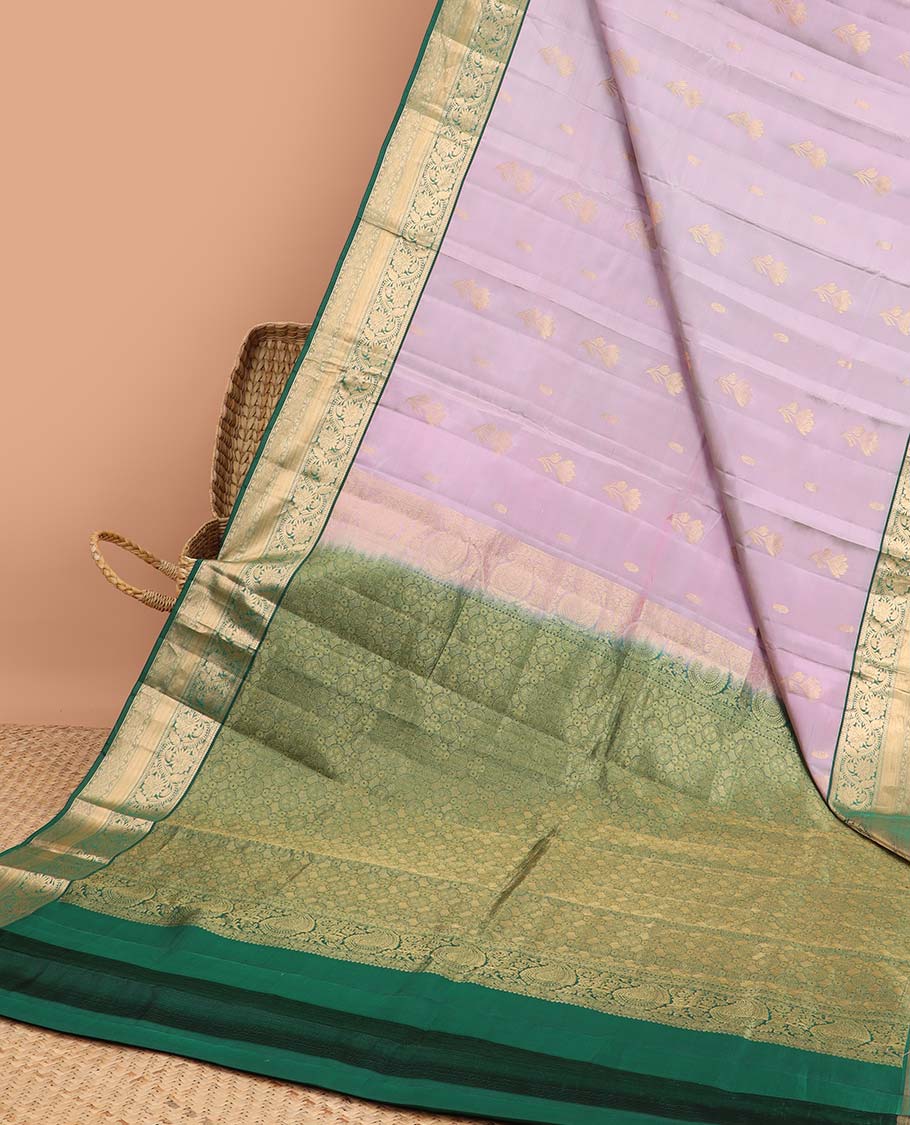 Lavender floral design vasundhara silk mix saree with contrast zari design border & floral jacquard pallu