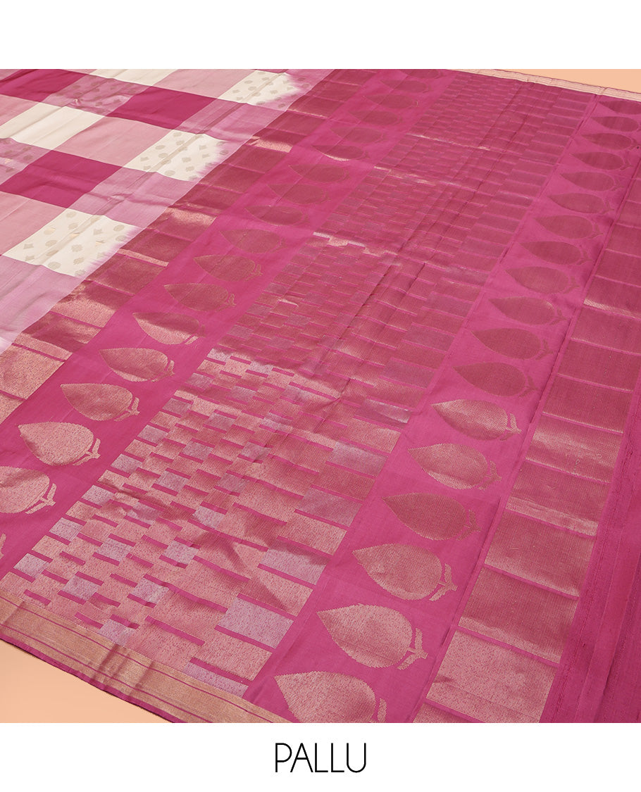 Multi-color Checked Mayuri Soft Silk Saree, Subtle Piping Border, Geometric Zari Patterned Pallu and Paired with a Matching Blouse