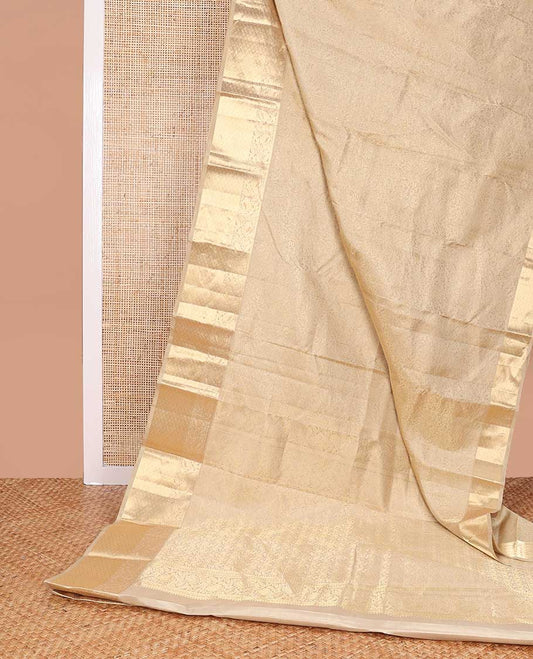 Pale brown floral jacquard kancheepuram silk saree with self border of  intricate zari design border & floral design pallu