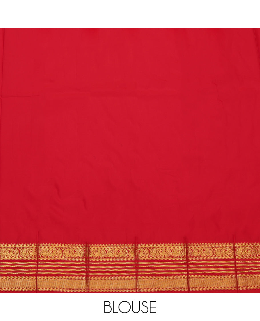 Yellow Budget Silk Saree, Woven with Zari Buttas, Complemented by a Contrast Traditional Zari Border, Grand Jaal Pallu, and Contrast Blouse