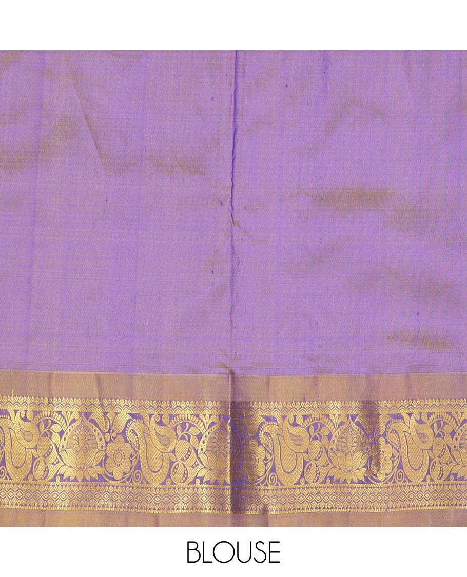 Blue floral design pure silk half saree with contrast zari border,  contrast zari design blouse & plain with zari border dhavani
