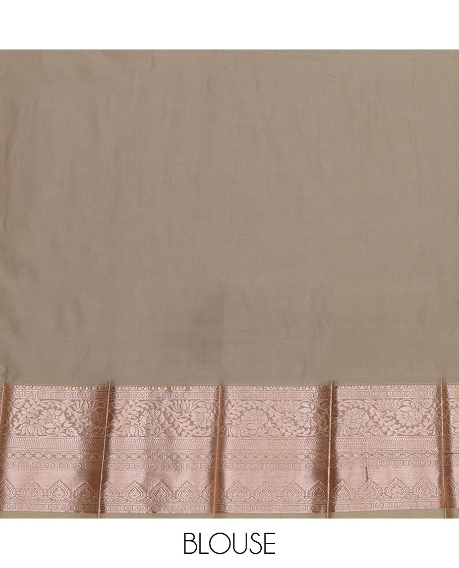 Green Budget Silk Saree, Spotlighted with Zari Buttas All Over Its Body, Complemented by a Contrast Traditional Zari Design Border, Grand Pallu, and Paired with a Contrast Blouse