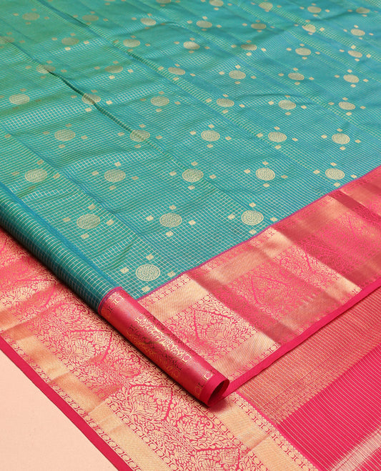 Blue Vasundhara Lite Silk Mix Saree, Richly Detailed with Zari Butta Enclosed Checks, a Contrast Traditional Zari Border, Grand Pallu, and a Contrast Blouse