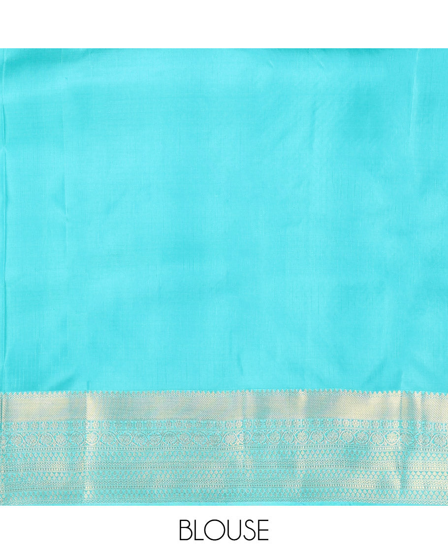 Green Vasundhara Lite Silk Mix Saree, Gleamed Up with Zari Buttas, a Contrast Traditional Zari Border, an Intricate Pallu, and a Contrast Blouse