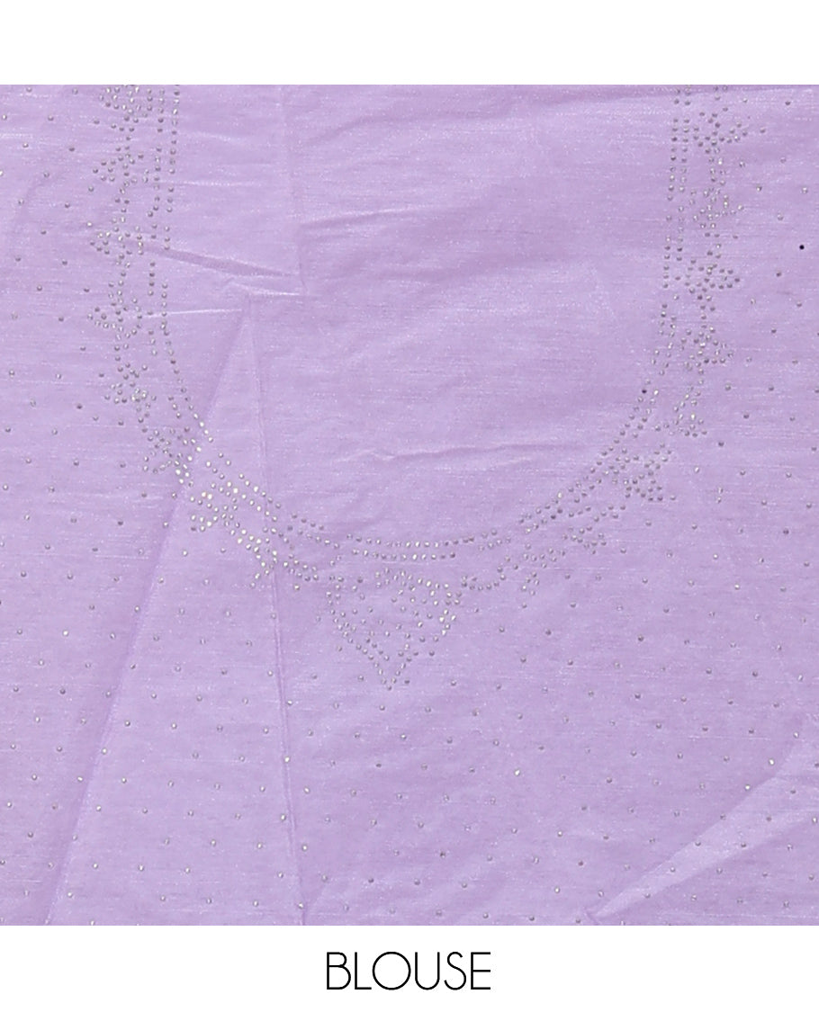 Lavender Banarasi Half-Saree, Finely Crafted with Bead Work Skirt, a Contrast Stone Work Border, Matching Blouse, and Contrast Scallop Stone Work Dupatta