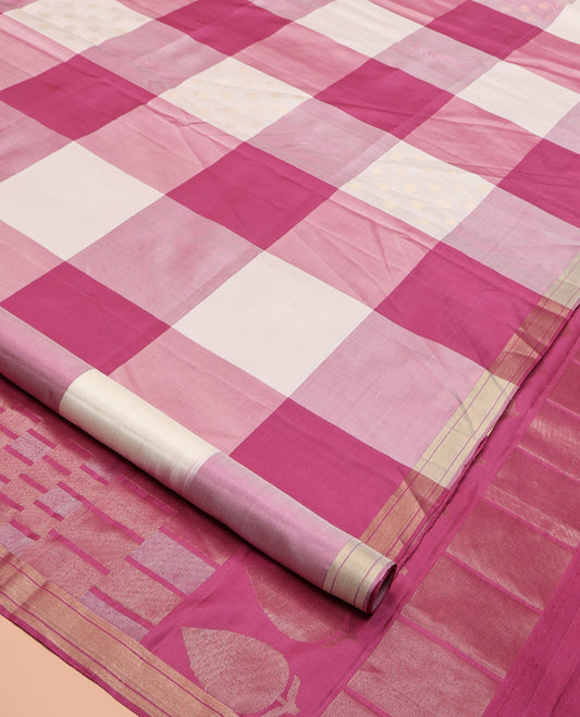 Multi-color Checked Mayuri Soft Silk Saree, Subtle Piping Border, Geometric Zari Patterned Pallu and Paired with a Matching Blouse
