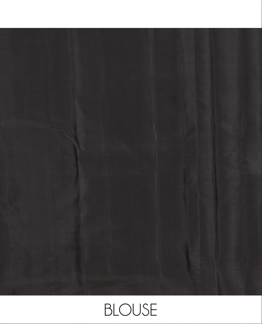 Yellow micro-checked Kanchipuram silk saree, contrast thazampoo rekku border, and striped pallu