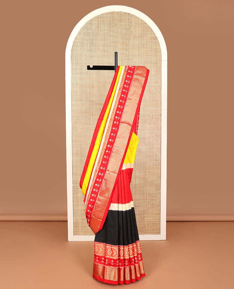 Multi-color ikkat design pure ikkat silk saree, zari ikkat design border & pallu of floral ikkat designs