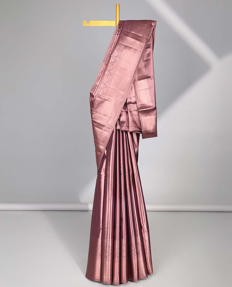 Pink budget silk saree with self zari design border & intricate zari design pallu