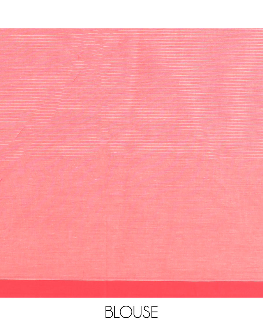 Pink striped and leaf motifs coimbatore cotton saree, contrast plain border and of intricate motifs