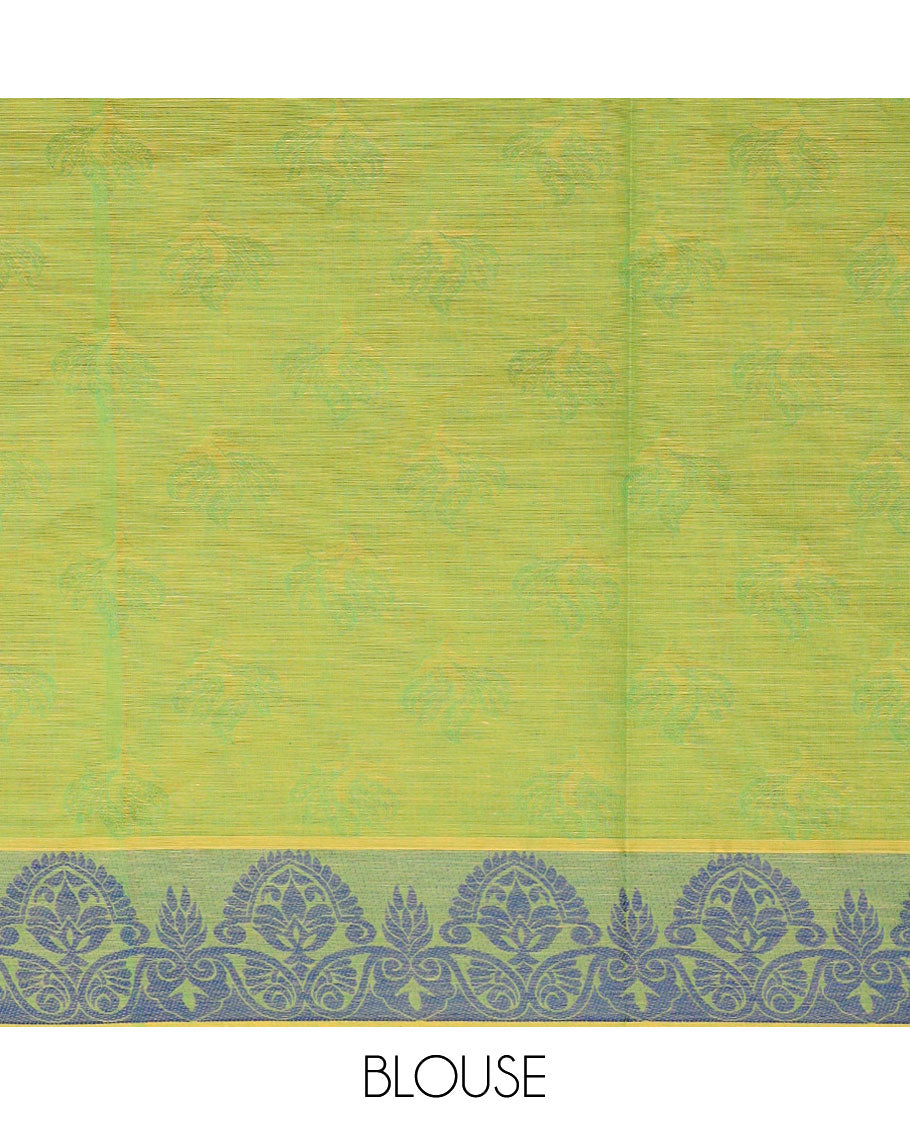 Orange Coimbatore cotton saree, contrast intricate motif border & contrast floral-theme pallu