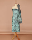 Pista green with ash color geometric batik print bhagalpur cotton chudidhar material top with batik print cotton pants & batik print mul mul dupatta
