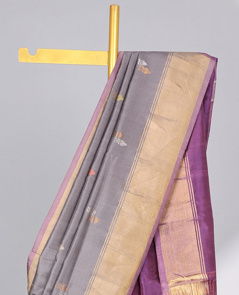 Grey  floral buttas uppada silk saree with self-border & floral zari buttas pallu
