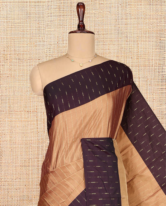 Orange Aarani Gift Saree, Subtly Woven with Zig-Zag Stripes on Its Body, Complemented by a Contrast Striped Border, Subtle Striped Pallu, and Paired with a Matching Blouse
