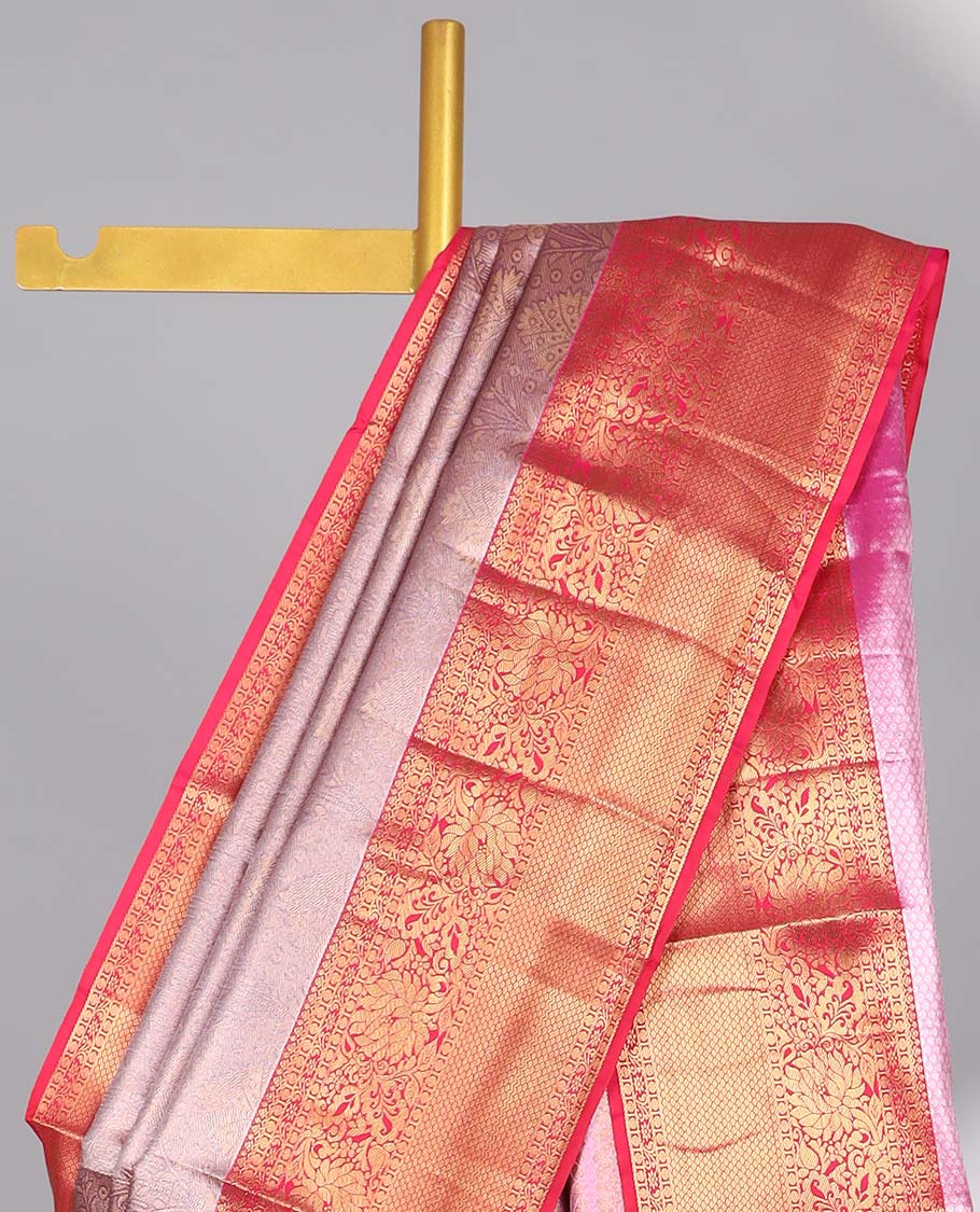 Lavender geometric design budget silk saree with contrast floral zari bordr & intricate zari design pallu