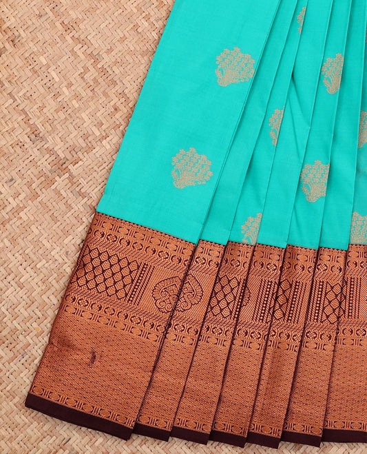 Blue Budget Silk Saree, Woven with Zari Buttas on Its Body, Complemented by a Contrast Traditional Zari Design Border, Grand Pallu, and Paired with a Contrast Blouse