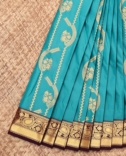 Blue Budget Silk Saree, Ornamented with Zari Designs, Complemented by a Contrast Traditional Zari Border, Intricate Pallu, and a Contrast Blouse