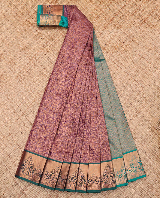 Pale Brown Budget Silk Saree, Decked Up with a Jacquard Design, Complemented by a Contrast Traditional Zari Border, Intricate Pallu, and Contrast Blouse