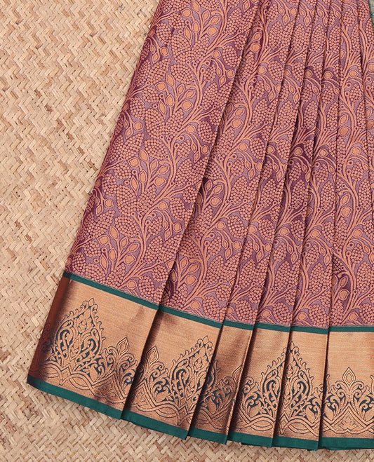 Pale Brown Budget Silk Saree, Decked Up with a Jacquard Design, Complemented by a Contrast Traditional Zari Border, Intricate Pallu, and Contrast Blouse