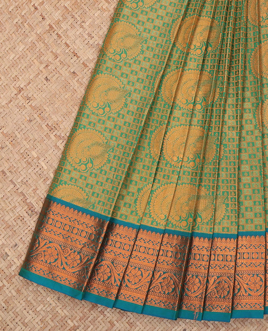 Green Budget Silk Saree, Decked Up with Jacquard Design, a Contrast Traditional Zari Border, Grand Pallu, and a Contrast Blouse