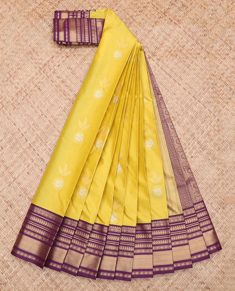 Yellow Floral Butta Budget Silk Saree