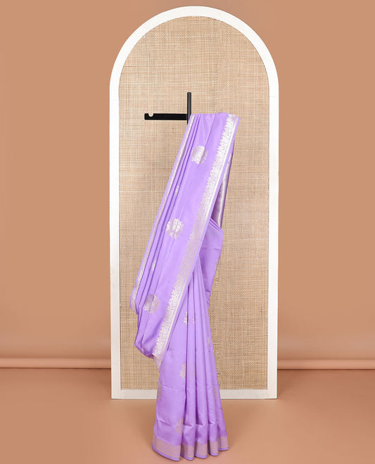 Purple floral motifs design butter silk saree with self floral zari design border & floral design pallu