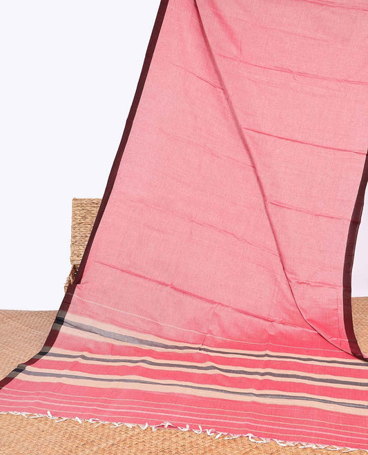 Baby pink design narayanapet cotton saree with contrast border & striped pallu