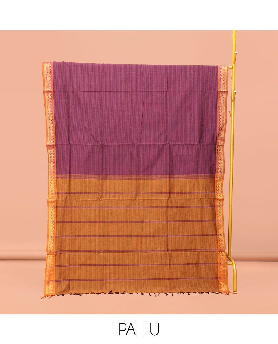 Wine Striped Poly Cotton Saree