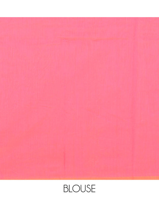 Borderless Fuchsia pink floral-leaf buttas steeped semi-silk cotton saree