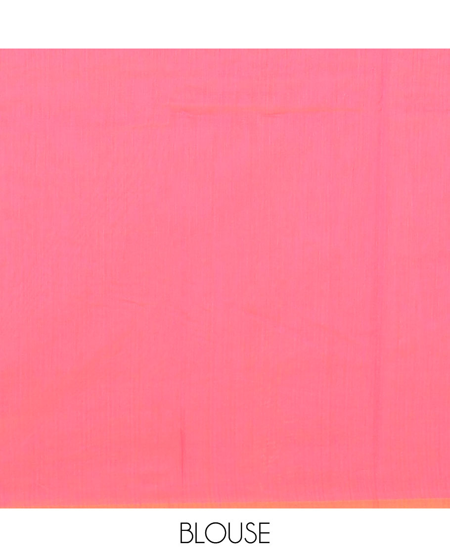 Borderless Fuchsia pink floral-leaf buttas steeped semi-silk cotton saree