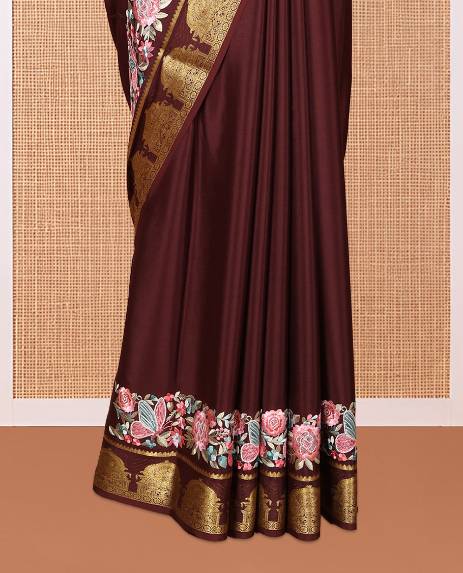 Brown Plain Mysore Silk Saree