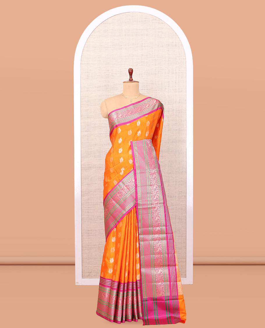 Orange Peacock Buttas Semi-Soft Silk Saree