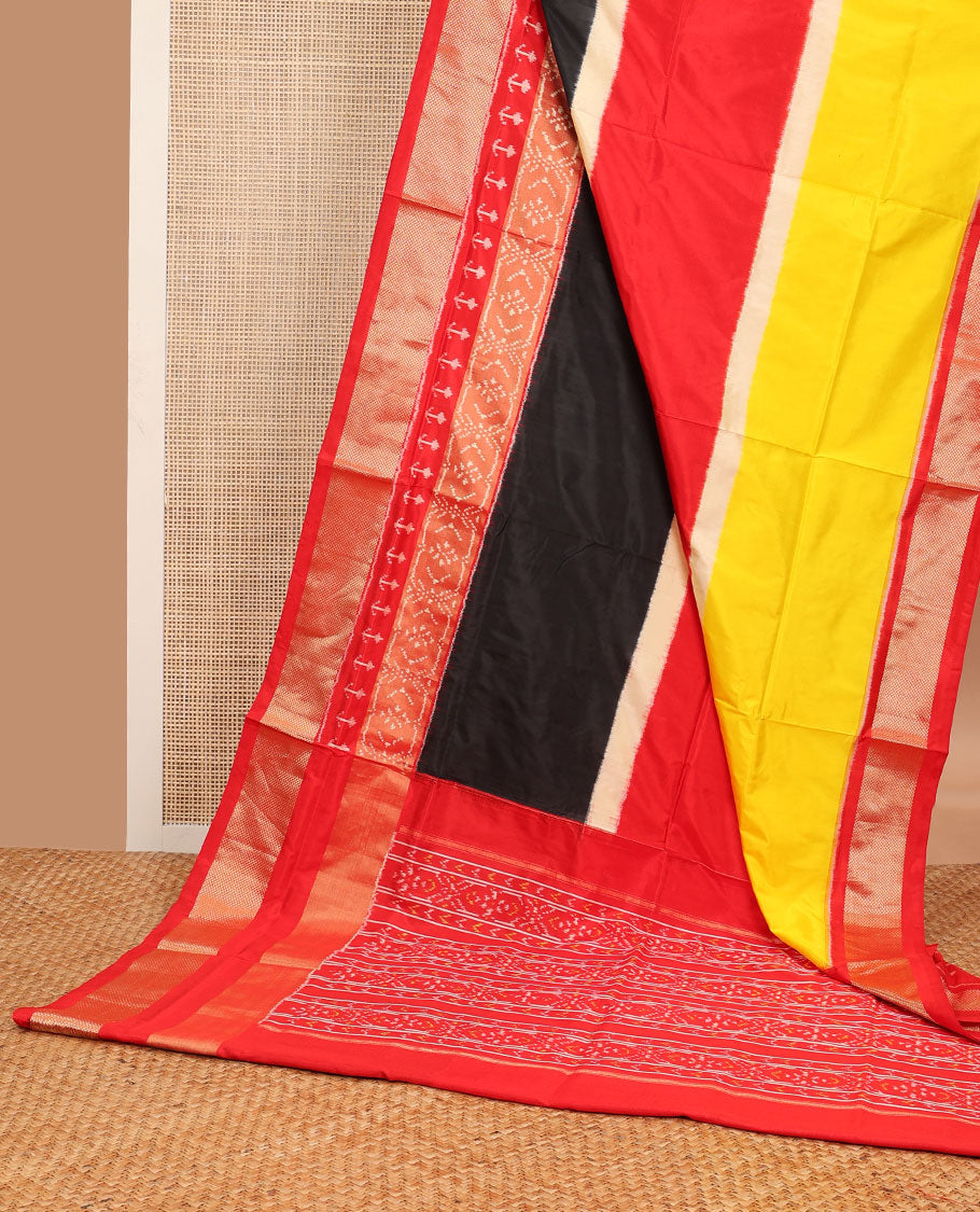 Multi-color ikkat design pure ikkat silk saree, zari ikkat design border & pallu of floral ikkat designs