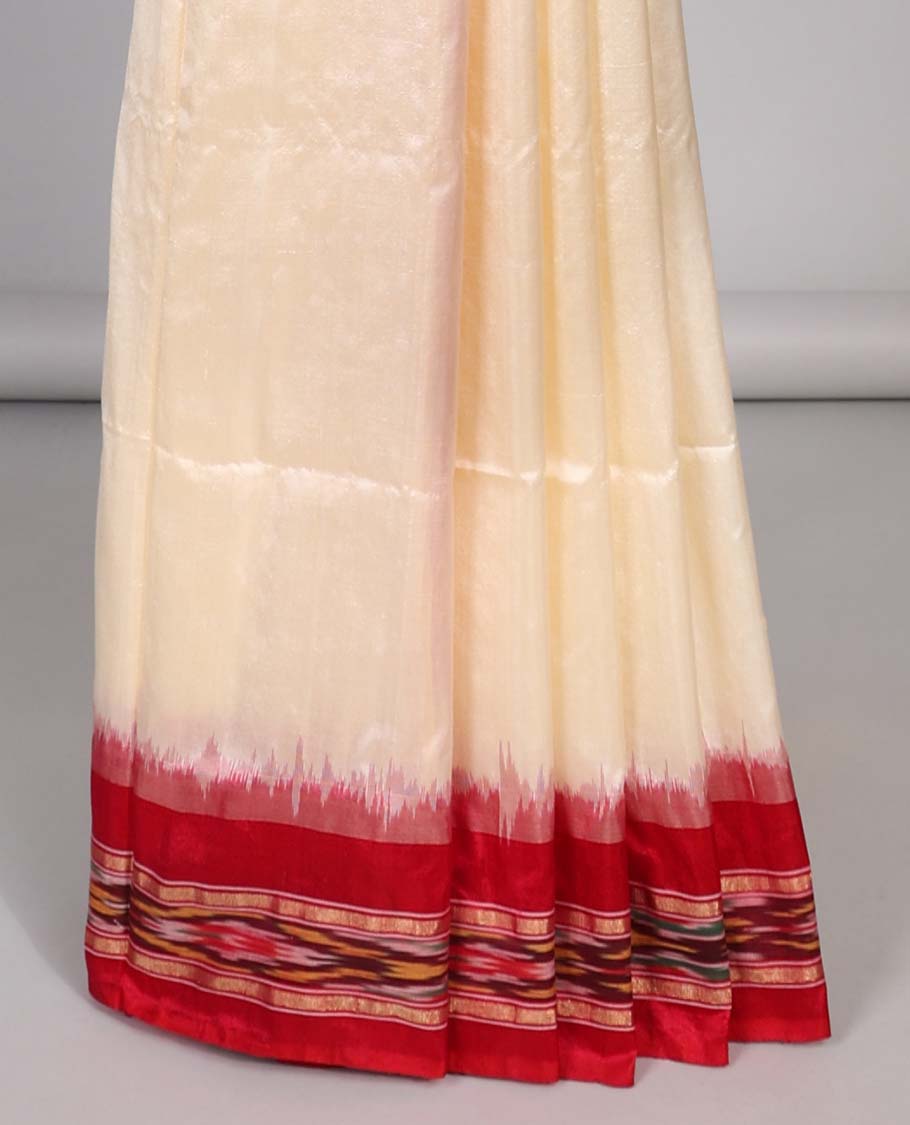 Cream ikkat silk saree with contrast striped border & striped design pallu