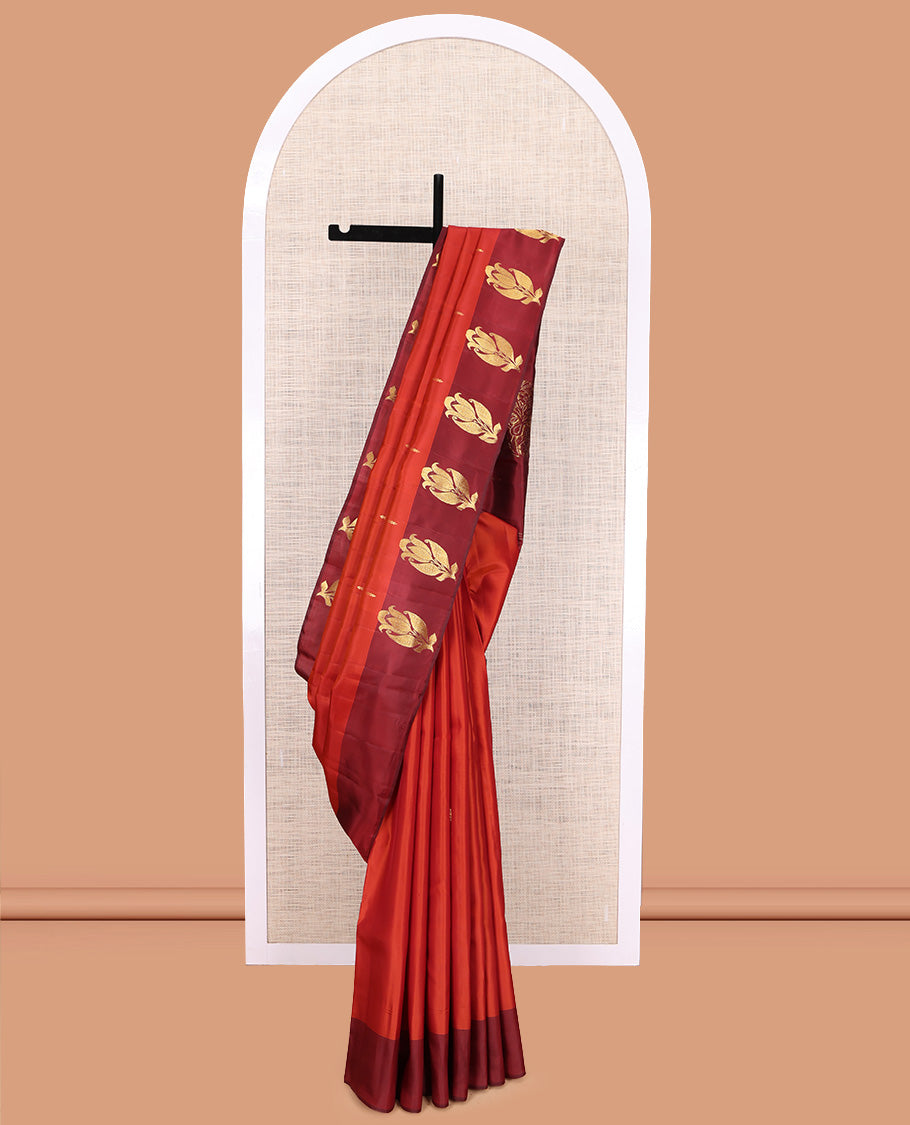 Red Kanchipuram Silk Saree Featuring Zari Buttas