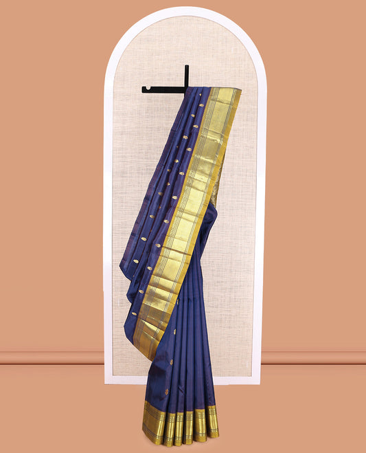 Blue Contrast Kanchipuram Silk Saree