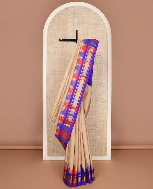 Sandal zari buttas kanchipuram silk saree, contrast one-sided thazampoo rekku border of salngai,banaras & jaal & zari design pallu