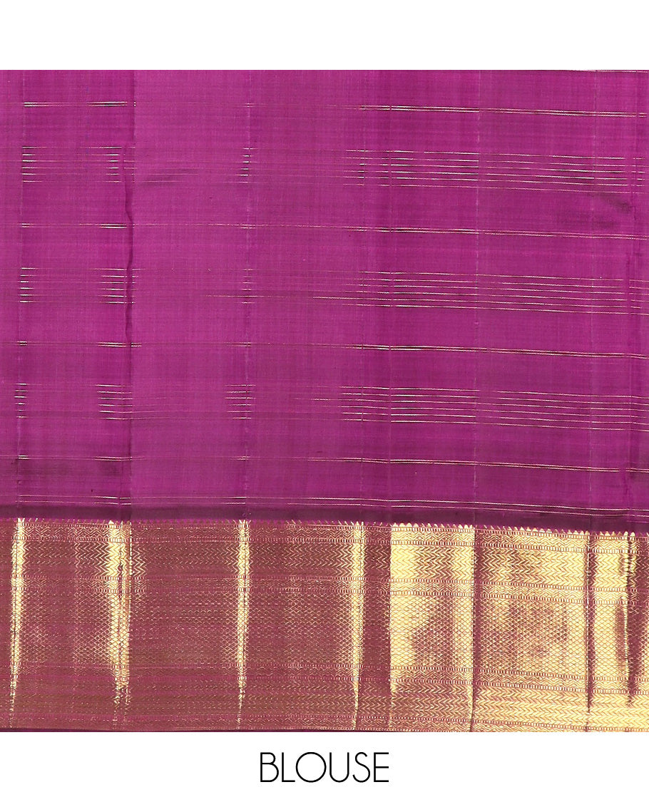 Sandal Burberry checked Kanchipuram silk saree, contrast border of rekku,muthu,neli,vanki, and kuyil kann, and pallu of kodi visiry, and diagonal mayil kann designs