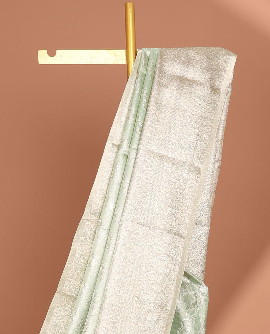 Green striped floral design kancheepuram tissue silk saree with self traditional zari border & intricate zari pallu
