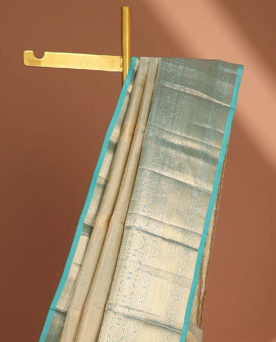 Blue zari butta kanchipuram tissue  silk saree with contrast intricate zari design border & zari jaal design pallu