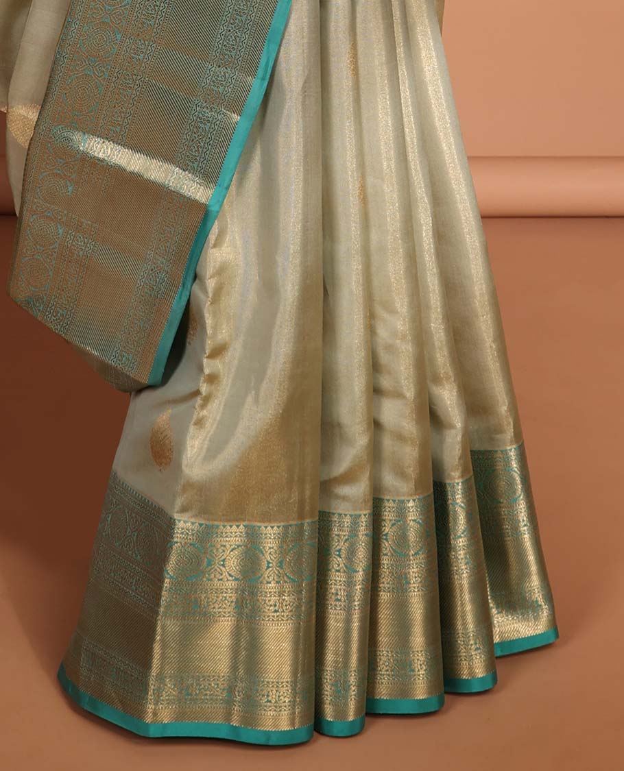 Blue zari butta kanchipuram tissue  silk saree with contrast intricate zari design border & zari jaal design pallu