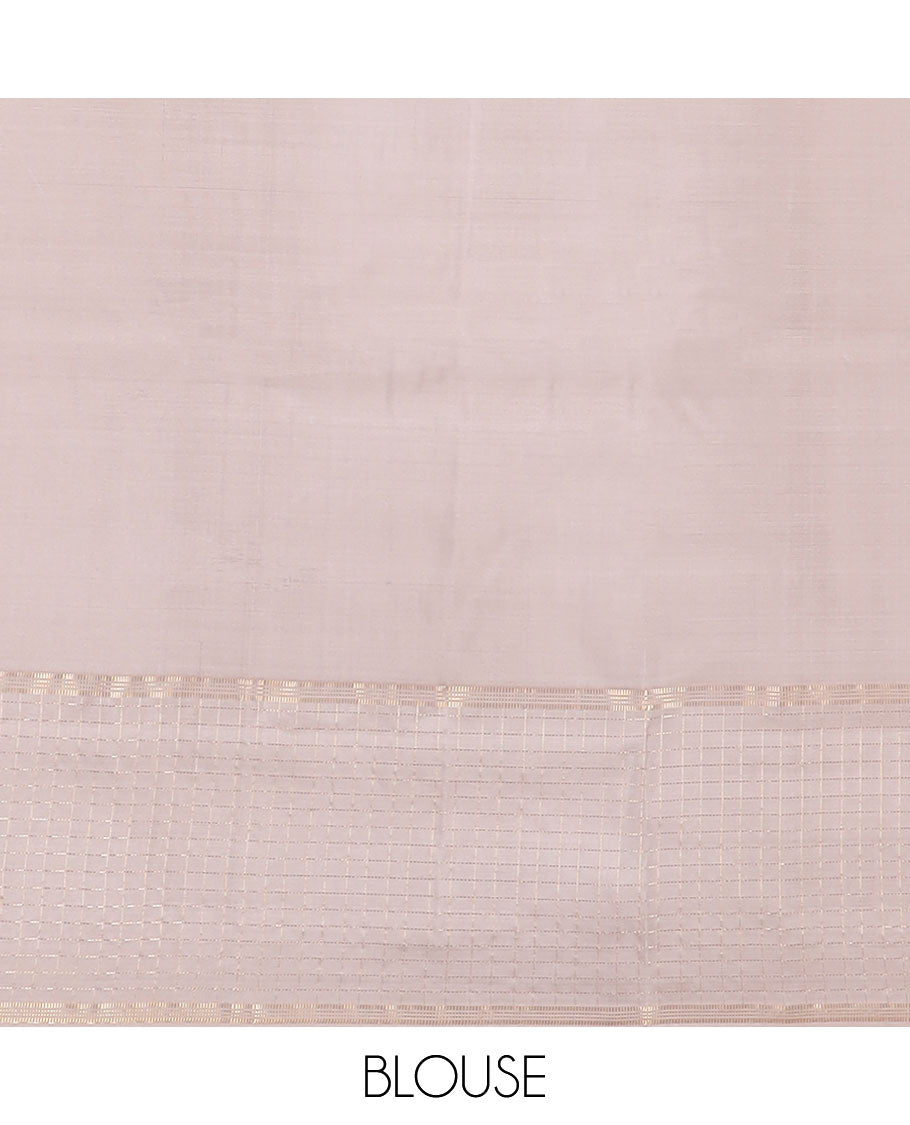 Yellow zari buttas soft silk saree, contrast checked border of annam chakram motifs & zari-rich jaal pallu