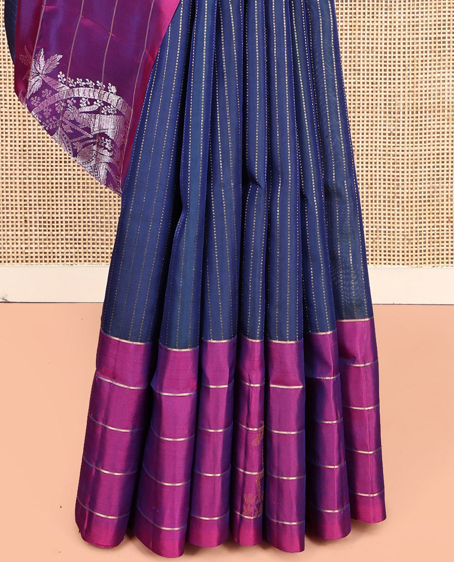 Blue Mayuri Lite Silk Mix Saree, Mesmerized with Zari Stripes, Complemented by Contrast Uniquely Woven Border, Grand Pallu and a Contrast Blouse