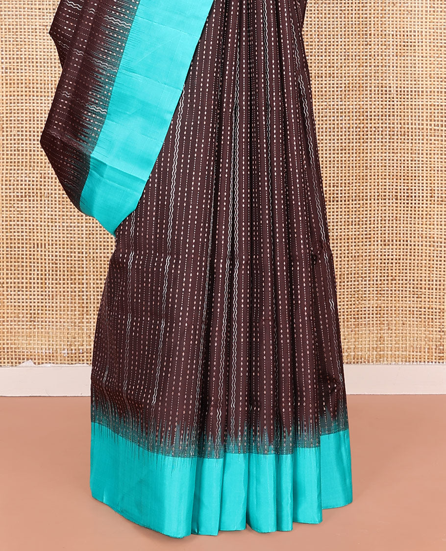 Brown Mayuri Soft Silk Saree, Finely Crafted with Dobbly-Style Buttas and Zig-Zag Stripes All Over Its Body, Complemented by Contrast Border, Grand Pallu of Jaal Designs, and Paired with a Contrast Blouse