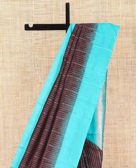 Brown Mayuri Soft Silk Saree, Finely Crafted with Dobbly-Style Buttas and Zig-Zag Stripes All Over Its Body, Complemented by Contrast Border, Grand Pallu of Jaal Designs, and Paired with a Contrast Blouse