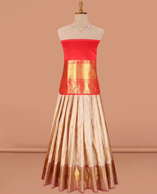 Off-White Pure Silk Navarathna Pavadai Material Set